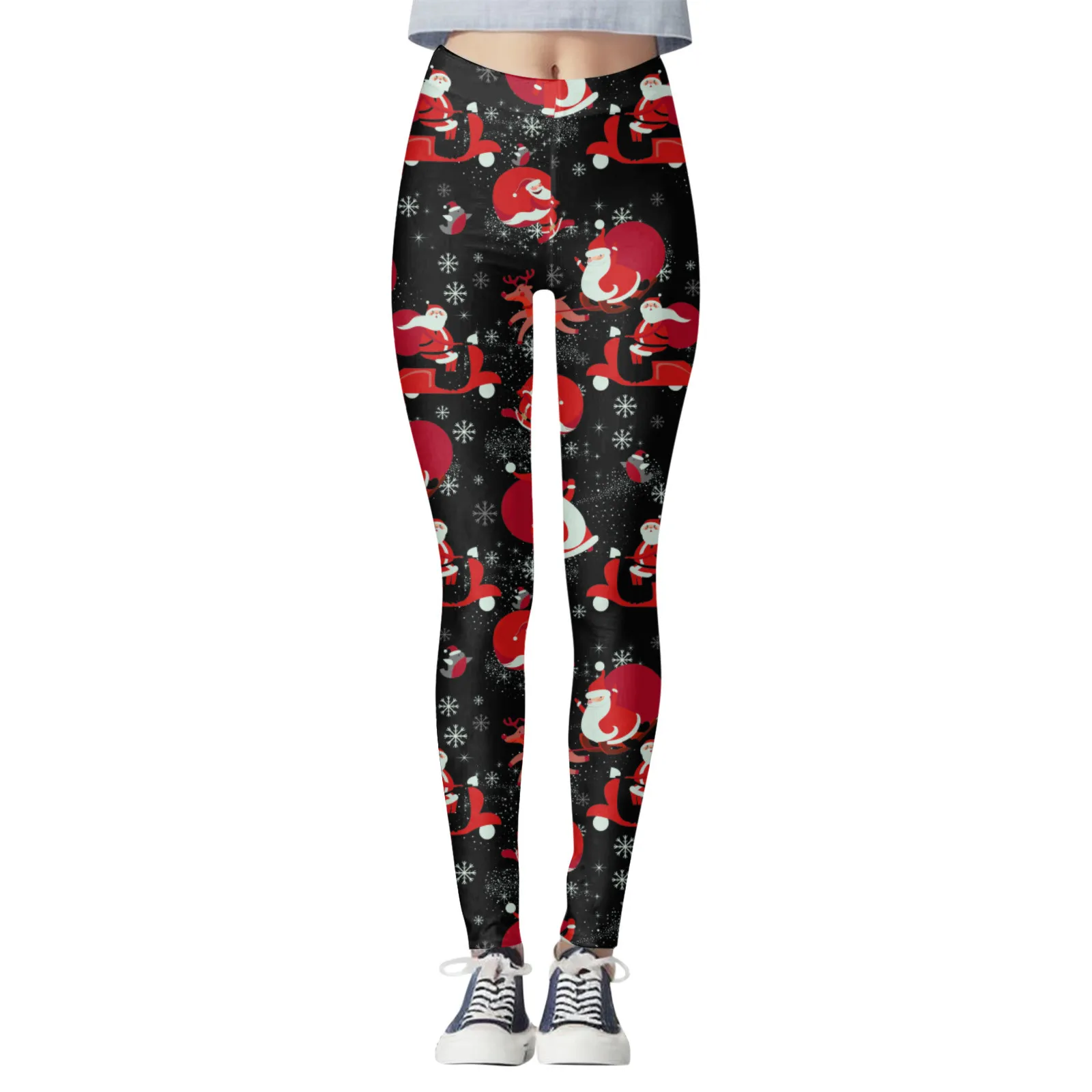 Leggings da donna collant natalizi controllo Sport Leggings a vita alta babbo natale stampato elastico natale Skinny divertenti Leggings di natale