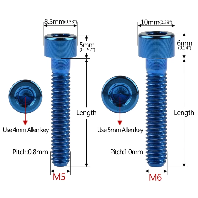 Titanium Bolt Seatpost Overhead Brake Allen Key Screw for Bike M5/M6X10/12/15/16/18/20/23/25/30/35/40/45/50/55/60/65mm