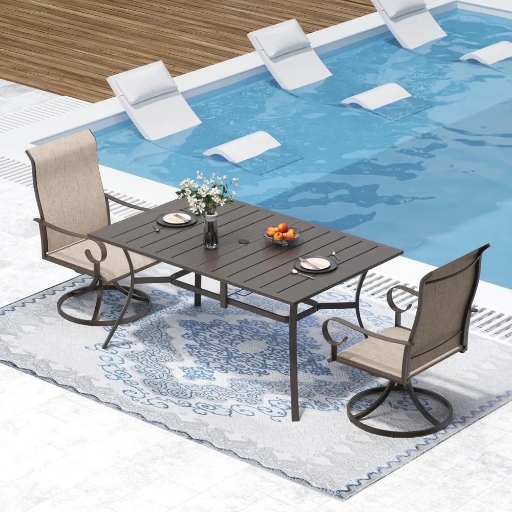 

Outdoor Metal Steel Rectangle Patio Dining Table, 6 Person Patio Table with Adjustable Umbrella Hole, Weather-Resistant .