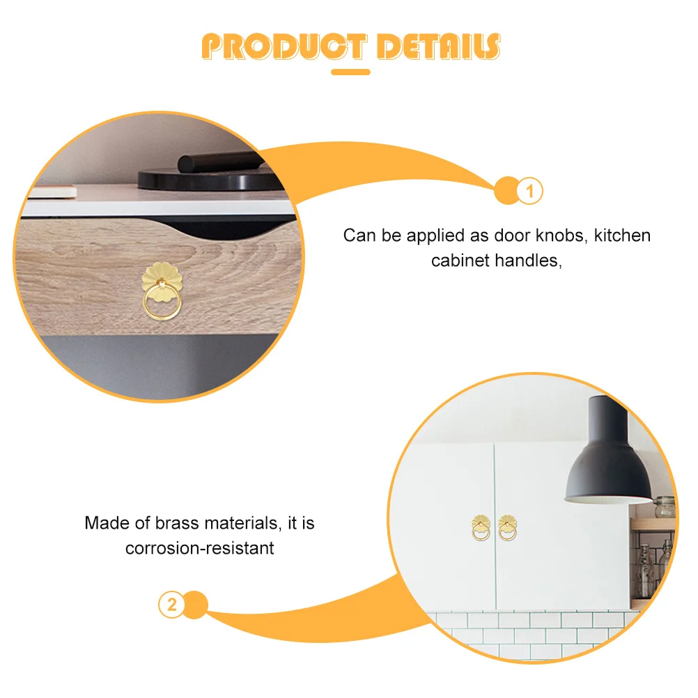 

4Pcs Modern Brass Door Knobs Cupboard Ring Handles Wardrobe Pulls Drawer Knobs Furniture Pulls Rust Resistant Furniture Handles