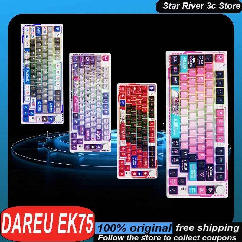 DAREU EK75 Mechanical Keyboard Wireless Tri-mode GASKET Structure Multi Functional Knob Hot plug RGB Customized Gaming Keyboard