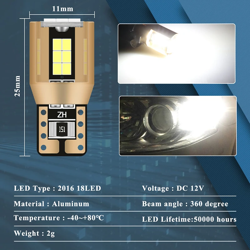 Canbus LED T10 W5W W5W Éclairage intérieur de voiture, lampe breton, feu de dégagement, feu arrière, feu antibrouillard, feux auxiliaires, 2 pièces