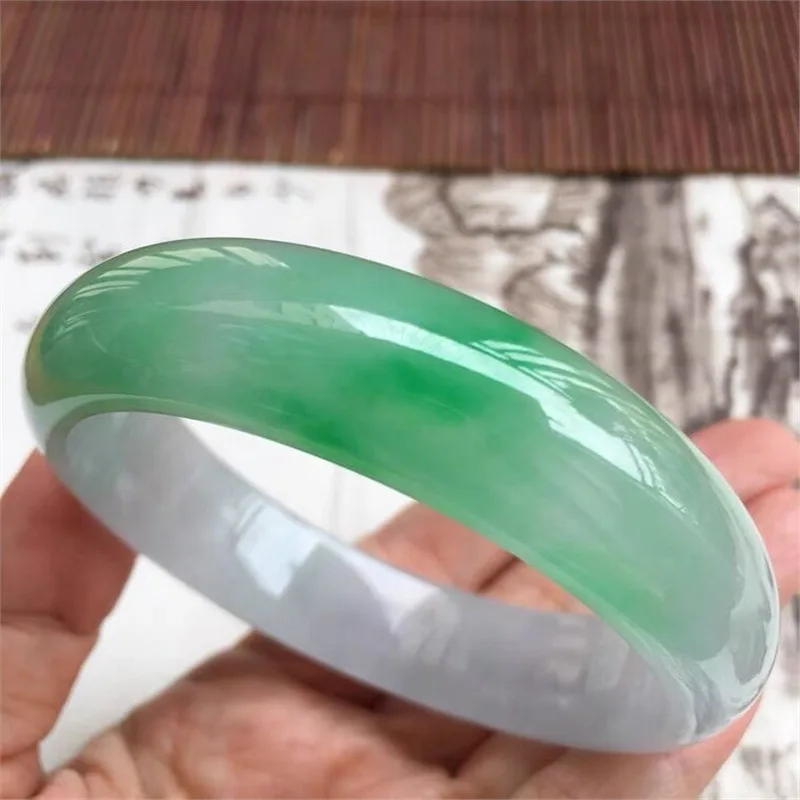 

Natural Emerald Bracelet Mine Timber Transparent Moisturizing round Bar Yang Green Myanmar Floating Flower Jade