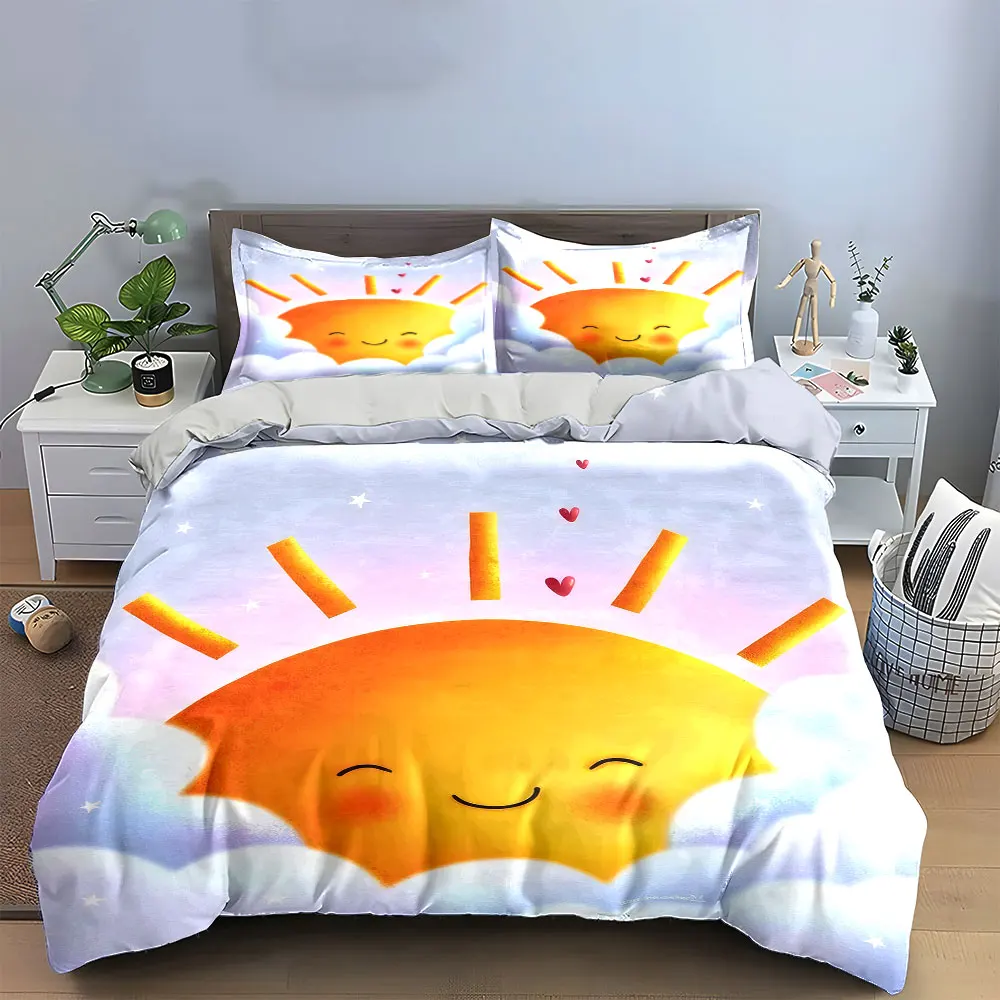 "Sunshine Cartoon Three-Piece Decor" Soft Skin-Friendly Bedding Set Includes 1 Duvet Cover And 2 Pillowcase, Gift