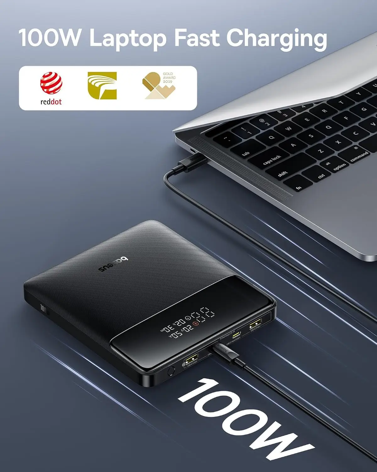 Baseus 100W 20000mAh Laptop Power Bank 2 USB‑C 2 USB‑A PD Fast Charging For Steam Deck MacBook iPad iPhone Samsung
