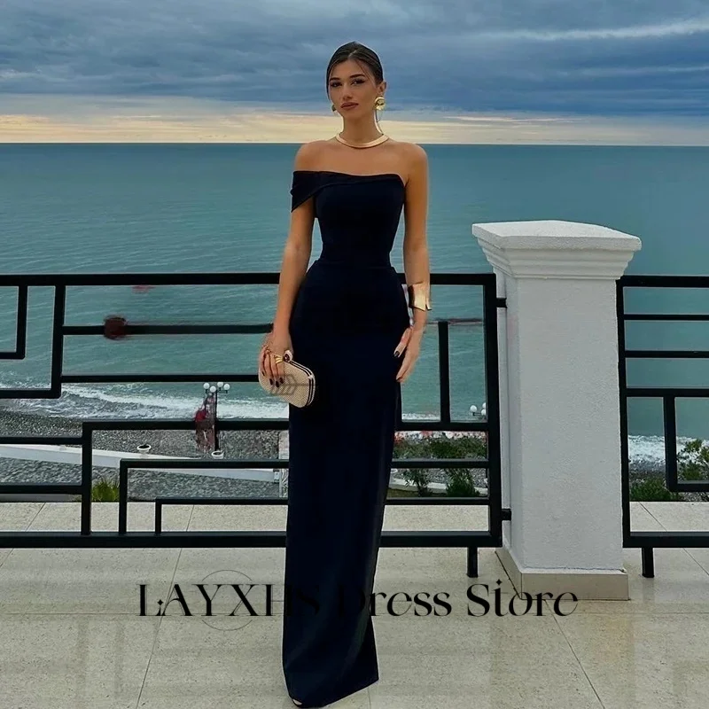 LAYXHS Proste Czarne Sukienki Wieczorowe Syrenka na Jedno Ramię Długie Do Podłogi Damskie Sukienki Formalne na Bal Maturalny Szyte na Miarę فستان سهرة نسائي