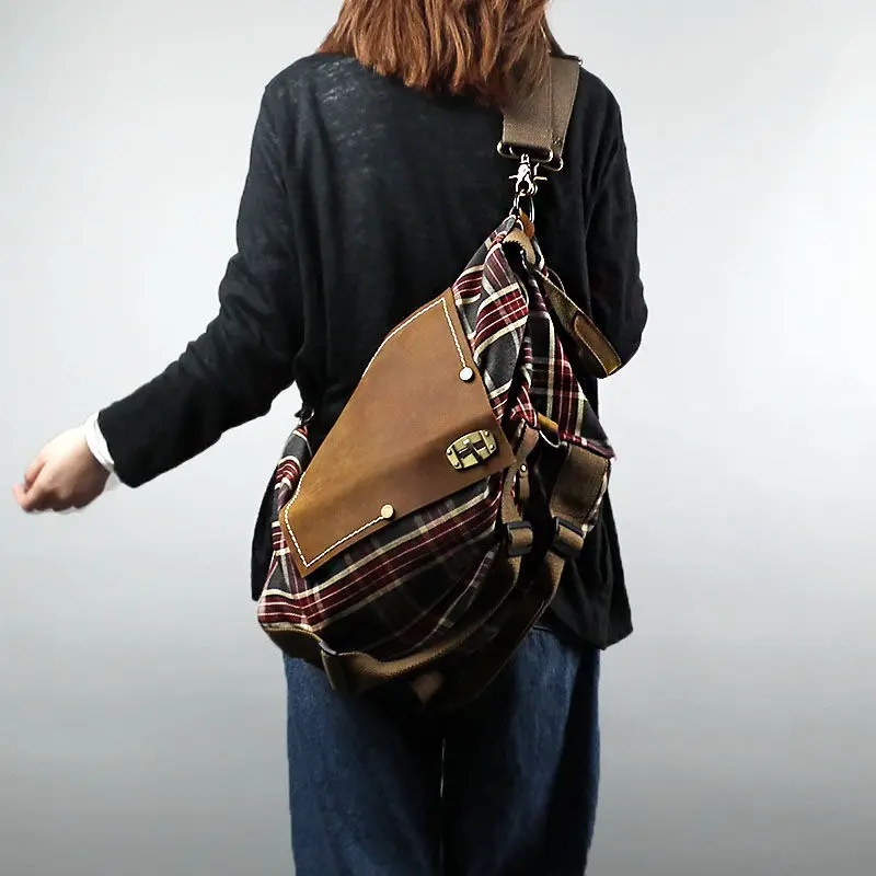 

Retor Plaid Patchwork Crossbody Shoulder Bag for Women Large Capacity Multi-functional Backbags Daily Commuting Casual Handbag