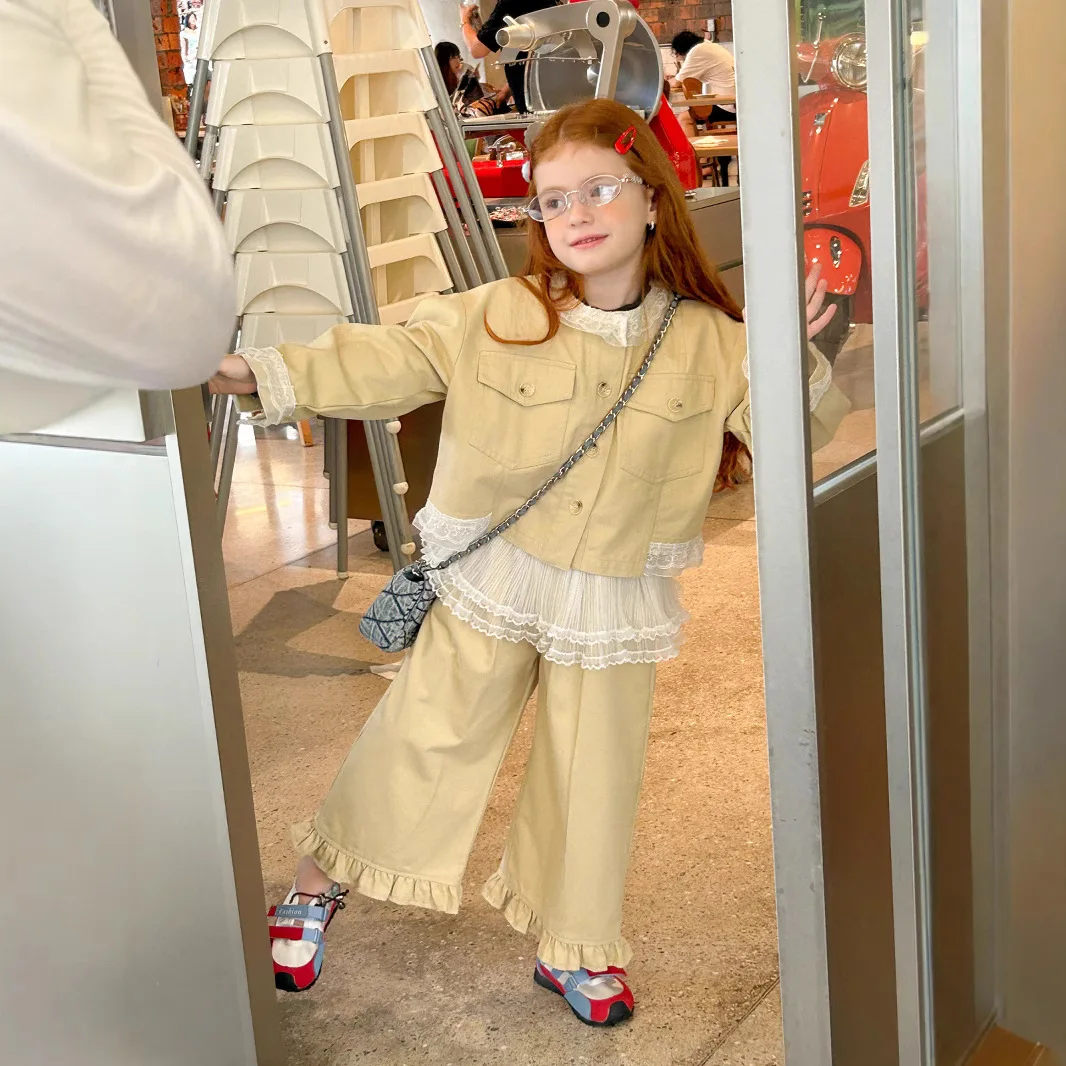 

Lace Jacket and Lace Pants Two Piece Set 2025 Spring and Autumn Fashion Korean Sweet and All-match Solid Color Denim Set