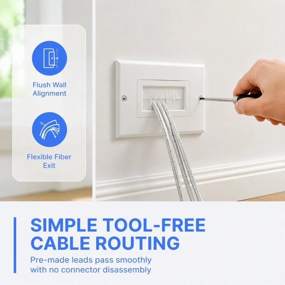 4 set New White Brush Wall Plate Anti-Dust Brush Plastic Cable Pass Through Plate Wall Plate Port Insert Cover Cable Management
