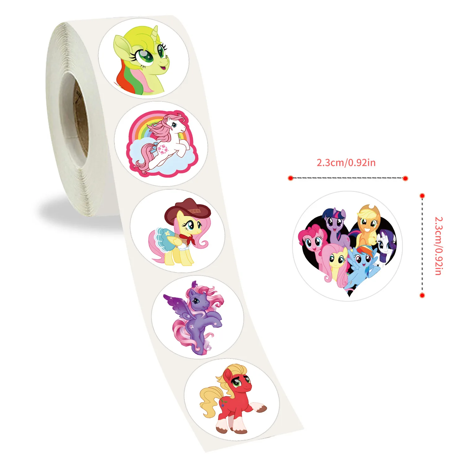 500pcs/Roll My Little Pony:Friendship is Magic Cartoon Sealing Sticker DIY PVC Laptop Decals Decoration Stiker Reward Gift Toys