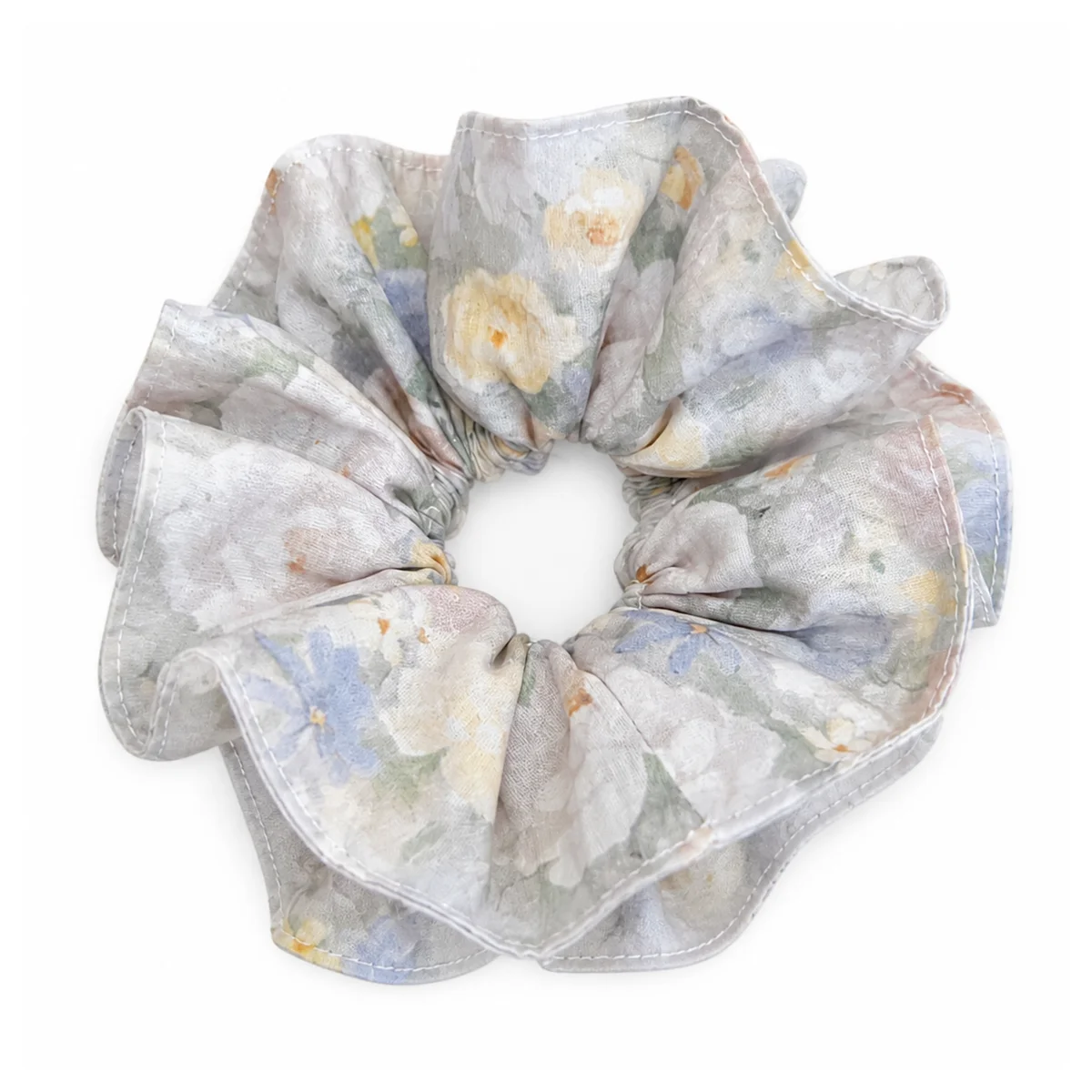 misty-gray-lilac-watercolor-floral-wide-single-layer-hair-scrunchie
