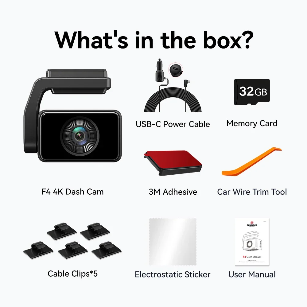 Redtiger Dealer F4 4K Mini Tracking System Car Black Box 4K Touch Screen Night Dash Camera Front with WIFI GPS