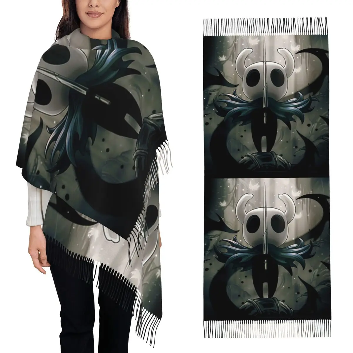 Ghost Knight Hollow Knight Game Scarf Tassel Scarves Women Soft Warm Shawls and Wraps Long Fall Winter Shawl Wrap