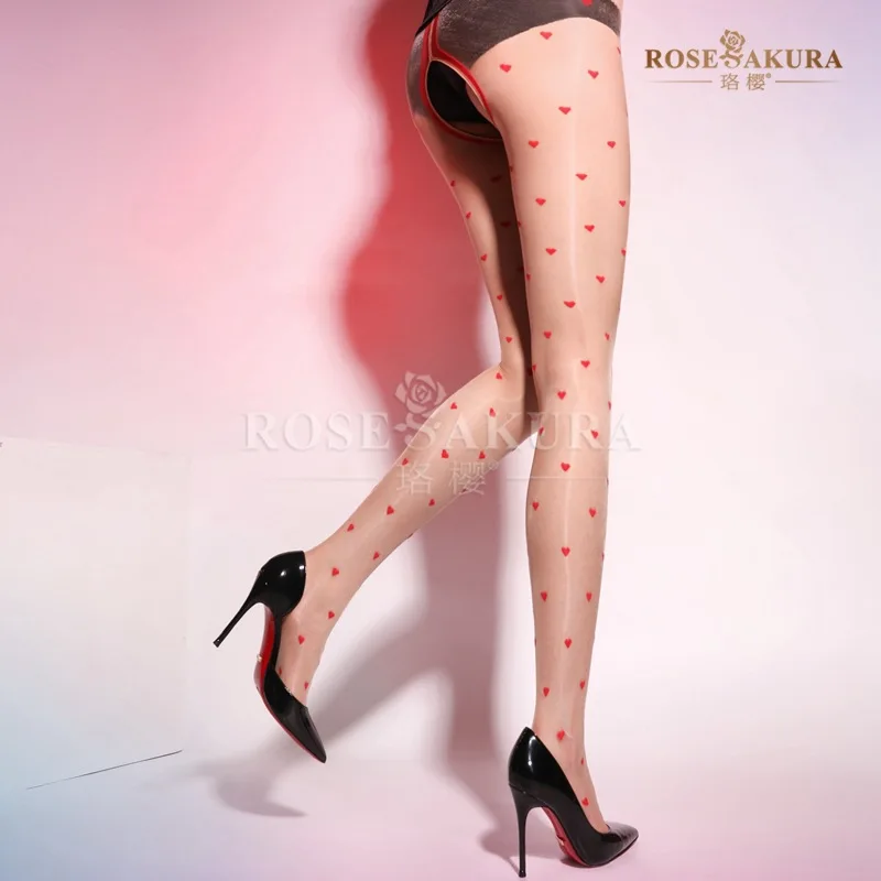 

Rosesakura 8353 Aurora series love heart bright pantyhose heart spot sexy pure desire black pantyhose silk slip crotch