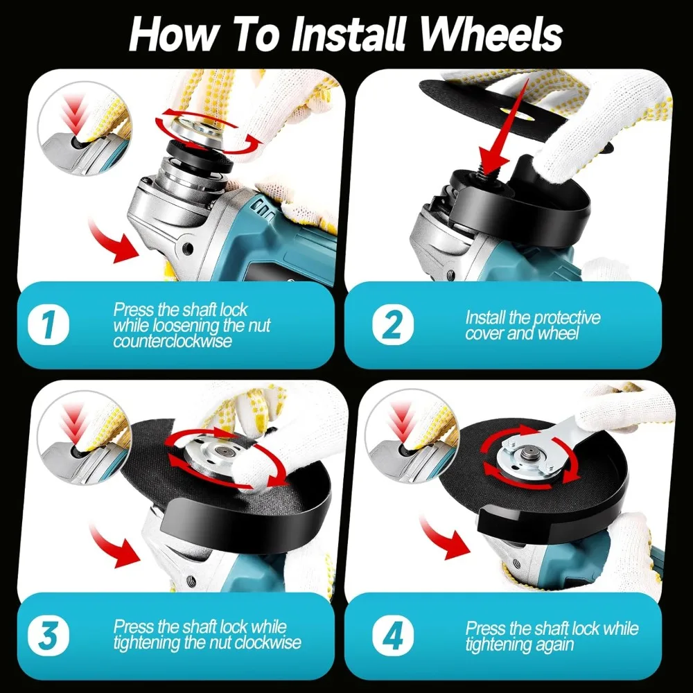 Draadloze haakse slijper met 2 x 4,0 Ah batterij, 4-1/2 borstelloze accu-aangedreven slijpmachine, 4 variabele snelheden 8500 RPM voor metaal