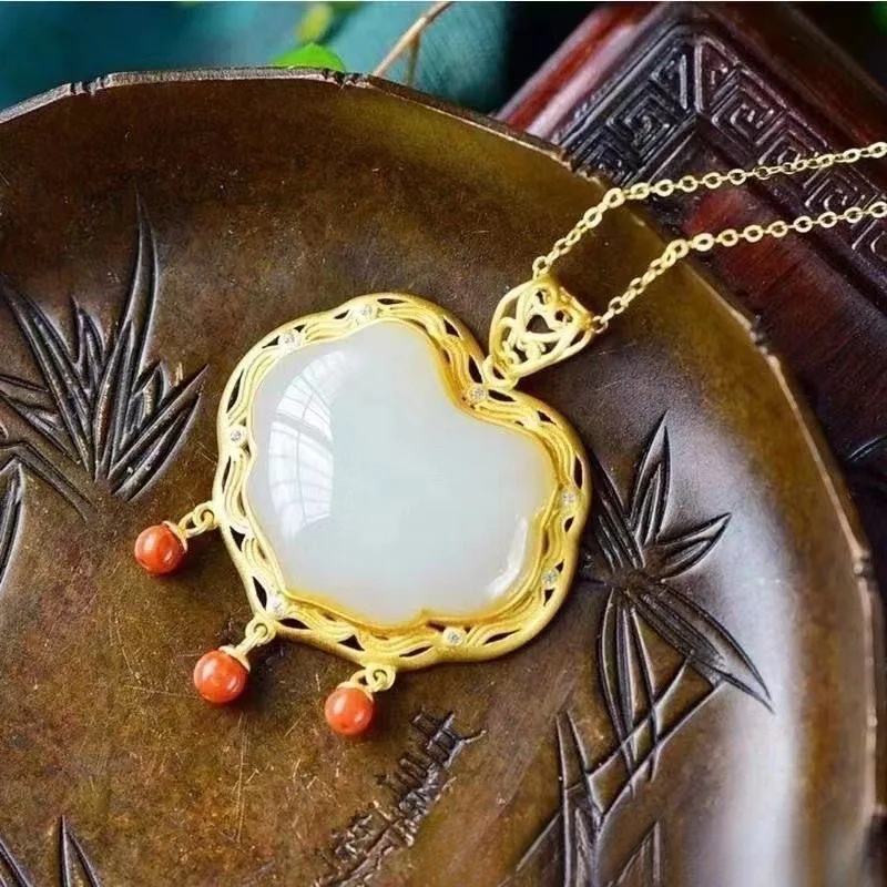 

Подвеска из натурального золота, шелка, нефрита Ruyi Lock, такой же для мужчин и женщин