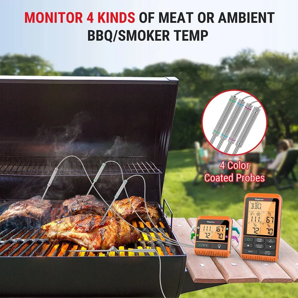 ThermoPro TP829 Digital 300M Wireless Oven Meat Thermometer with 4 Meat Probes and Timer Backlight Function for Kitchen Cooking