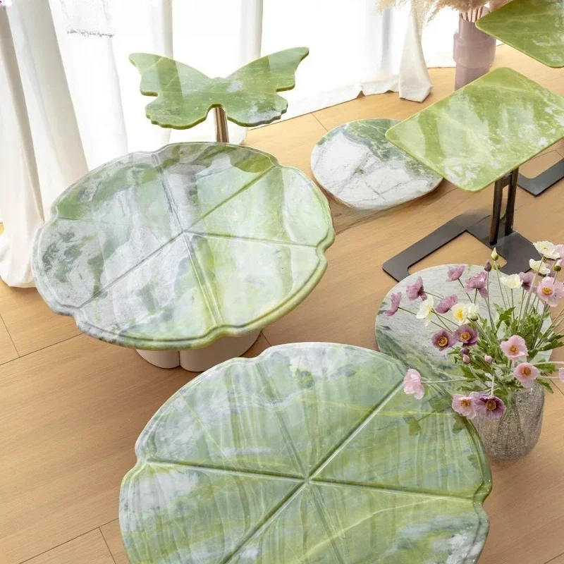 Glacier green lotus leaf coffee table natural marble master design sense tall and short combination coffee table villa
