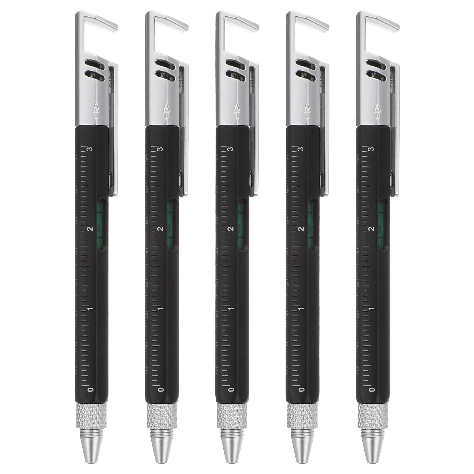 5Pcs 6-in-1 Tool Pens Professional Multi-Function Ballpoint Pen Screwdriver Ruler Levelgauge Easy-Store Lightweight Pocket Clip