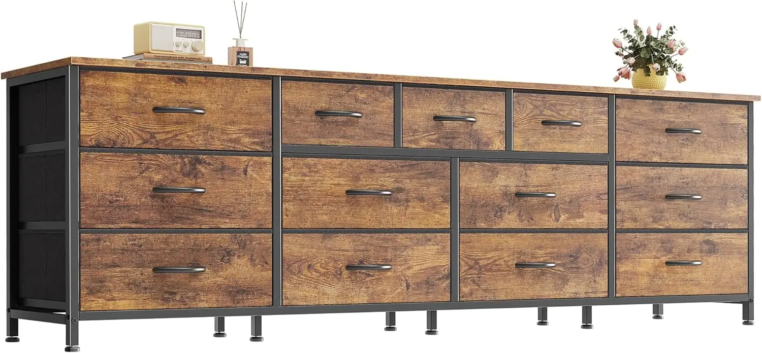 

70 Inch Dresser for Bedroom, TV Stand for 65, 75, 80 Inch TV, 13 Fabric Drawer Long Dresser, Large Entertainment Center for B