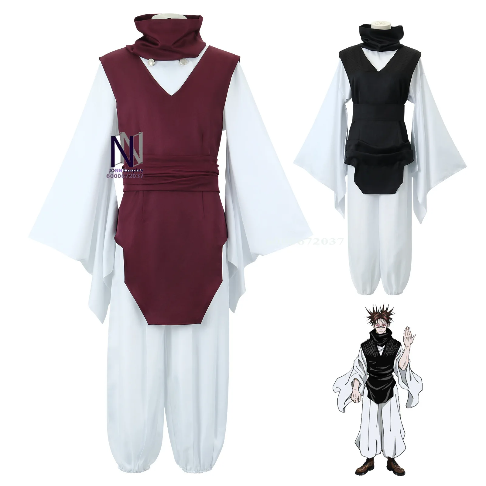 

LOUN-Costume de Cosplay Jujutsu JJK Manga Choso, Pantalon artificiel astique Blanc, Violet, Col en Glace, GaClaBelt, Cadeau