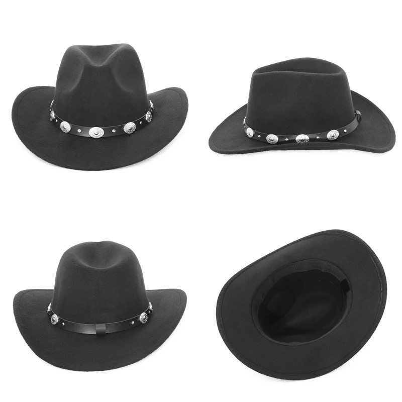 New Vintage Western Women Cowboy Hat For Men Wide Brim Cowboy Jazz Cap With Leather Belt Sombrero Cap Four Seasons