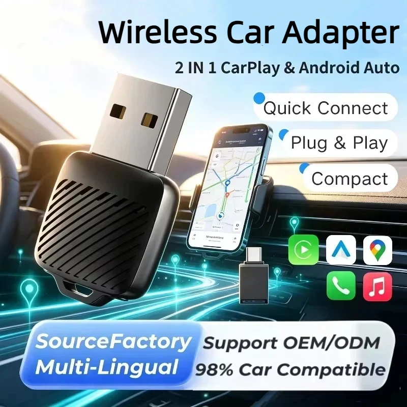 Wireless Carplay Adapter Android Car 2026 Upgrade from 2-in-1 Mini USB Design Stable Connection Car Play for iOS 10+ Android 11+