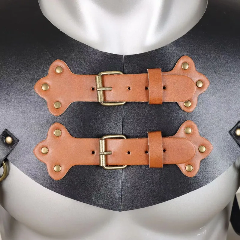 Męski Średniowieczny Płaszcz Królewski Wojownika Peleryna Szal Renesansowy Skóra PU Sztuczne Futro Szycie Zbroja Wojownika Akcesoria do Kostiumu na Halloween