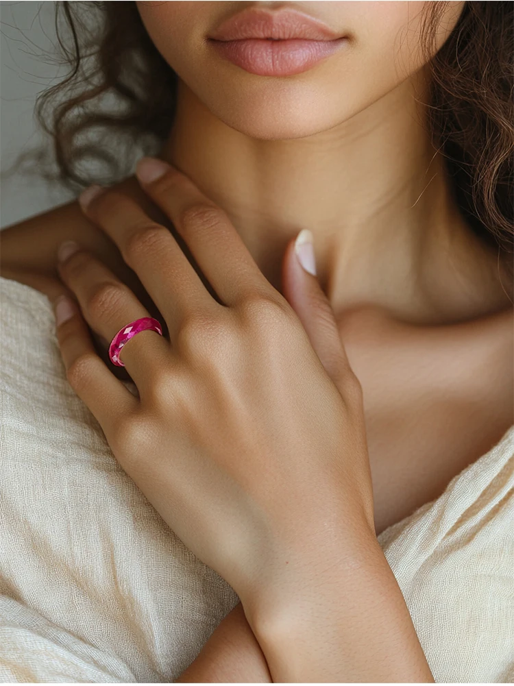JEWELLWANG Laborgezüchteter Rubinring, massiver, schlichter Ring mit geschlossenem Band, Ring mit Edelstein, Geschenk für Damen, Herren, Unisex, für den täglichen Gebrauch – Detail 7