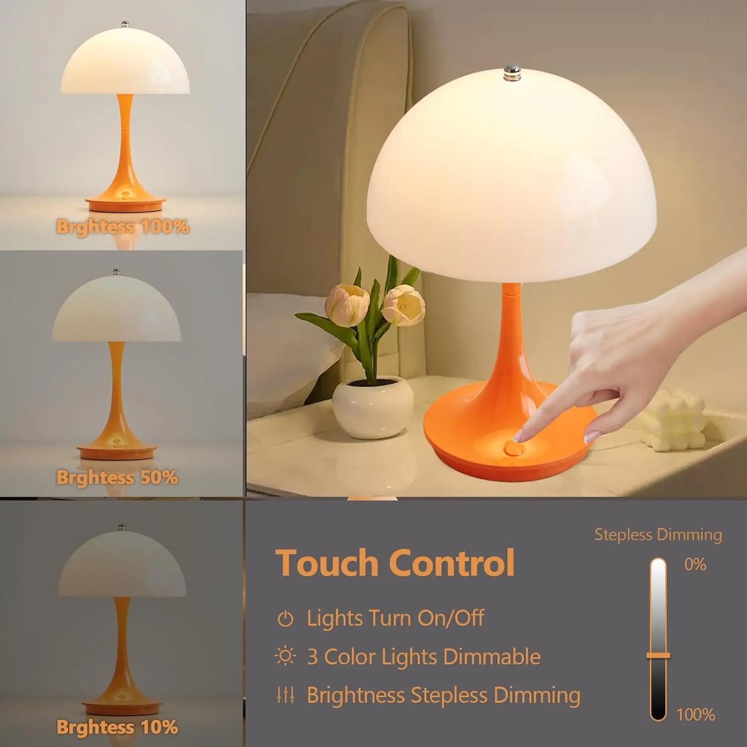 Table Lamp LED Touch Sensor Desktop Night Light Rechargeable Wireless Reading Lamp for Restaurant Hotel Bar Bedroom Decor Light