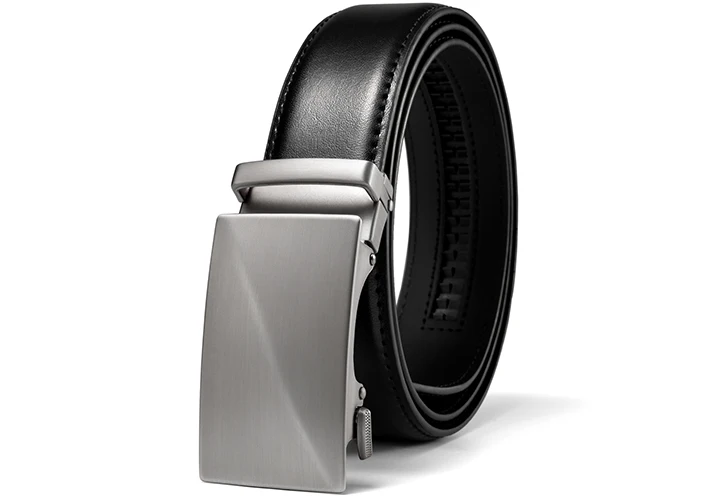 Maikun Brown Leather Ratchet Belts for Men Quick Release and Trim to Fit Length Width 1 3/8"