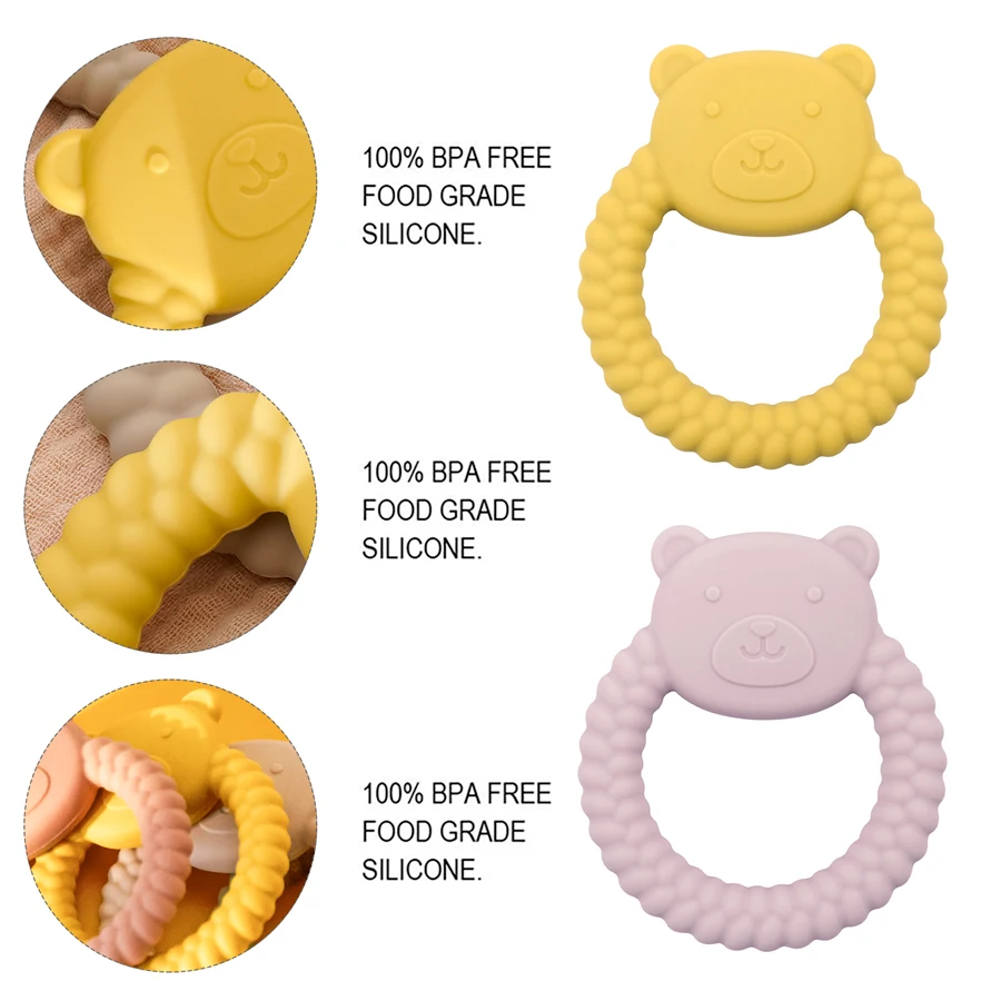 1Pcs Baby Silicone Teether Toy Cartoon Bear Nursing Teething Ring Baby Toy BPA Free Newborn Health Molar Chewing Accessories