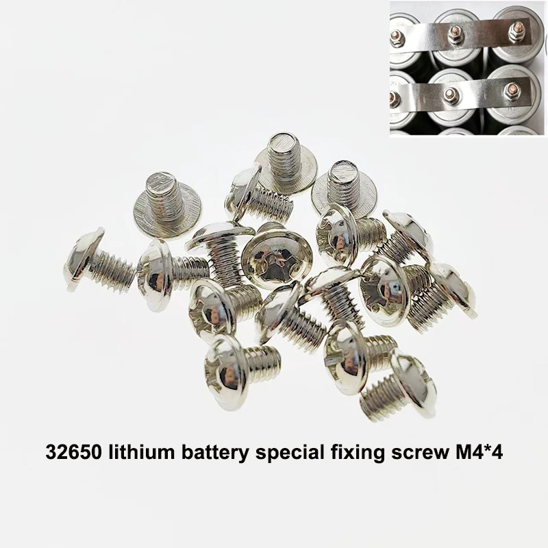 100Pcs 32650 Lithium Battery Fixing Bolt Set M4*4 with Gasket Screw M4 Flange Nut Battery Pack Hardware Fasteners