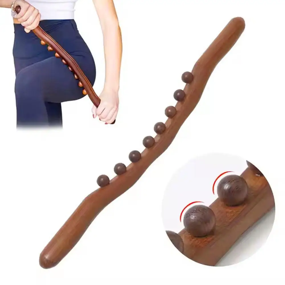 

8 Beads Gua Sha Massage Stick Carbonized Wood Back Wand Meridian Acupuncture Body Relaxing Therapy Scrapping Muscle Massage H2W9