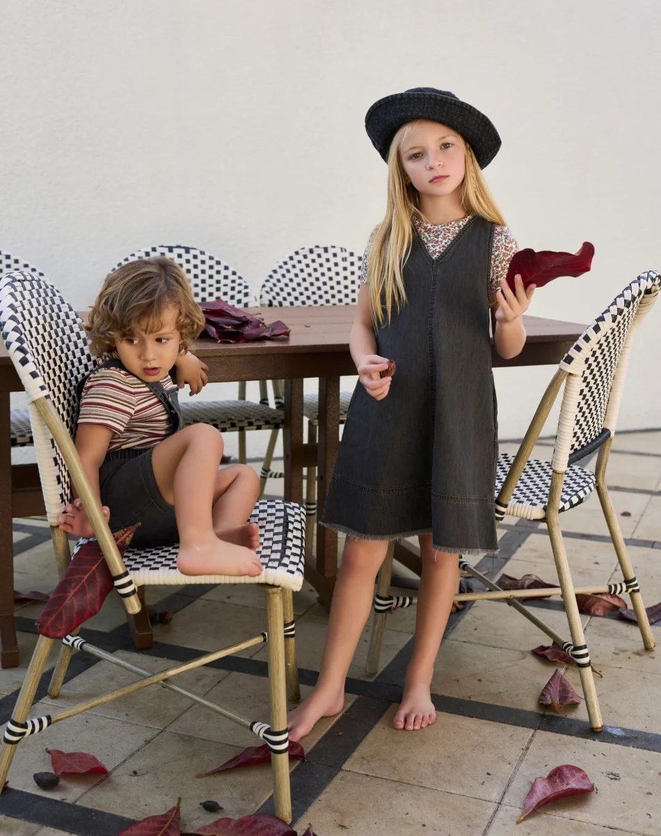 AS new SS26 black denim collection 100% cotton high quality denim fabric kids family matching brother sister clothing