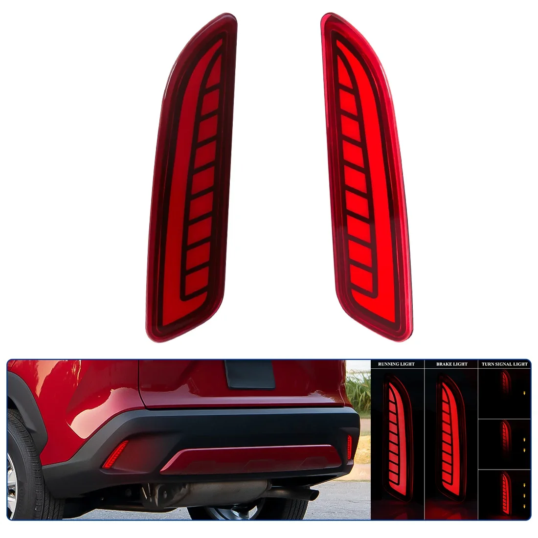 2Pcs LED Reflector Car Rear Bumper Light for Toyota Corolla Cross XG10 2021 2022 2023 3-in-1 Functions Signal Lamps