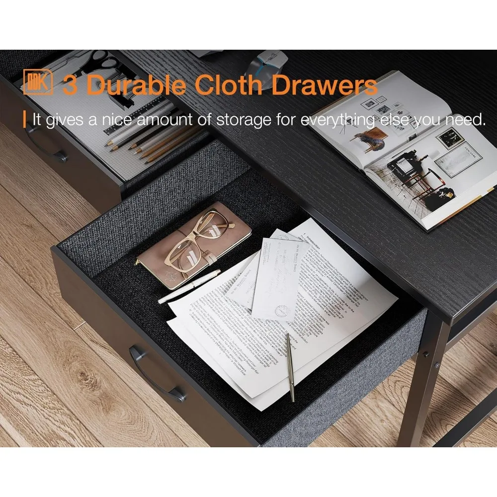 54 Inch Computer Desk with 3 Drawers and USB Power Outlets, Home Office Desks with LED Lights and Adjustable Monitor Stand