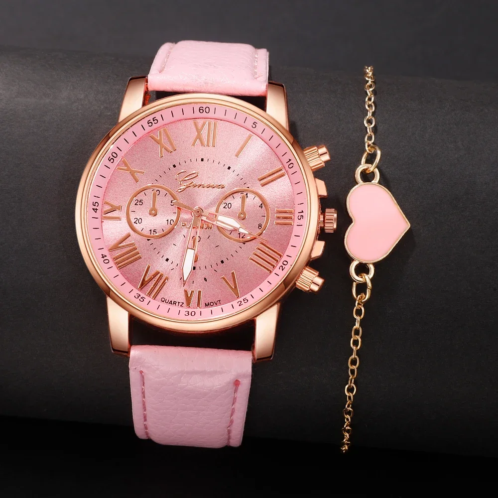 1 piece women's fashion watch+1 piece heart bracelet, elegant dial, fashionable strap, a good choice for daily wear