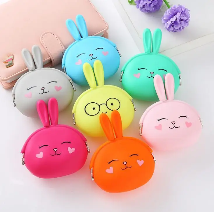 Korean Cute Bunny Purse Candy Colors Bag Lady Packet Key Cases Fashion Cartoon Silicone Coin Cases Gifts Wholesale