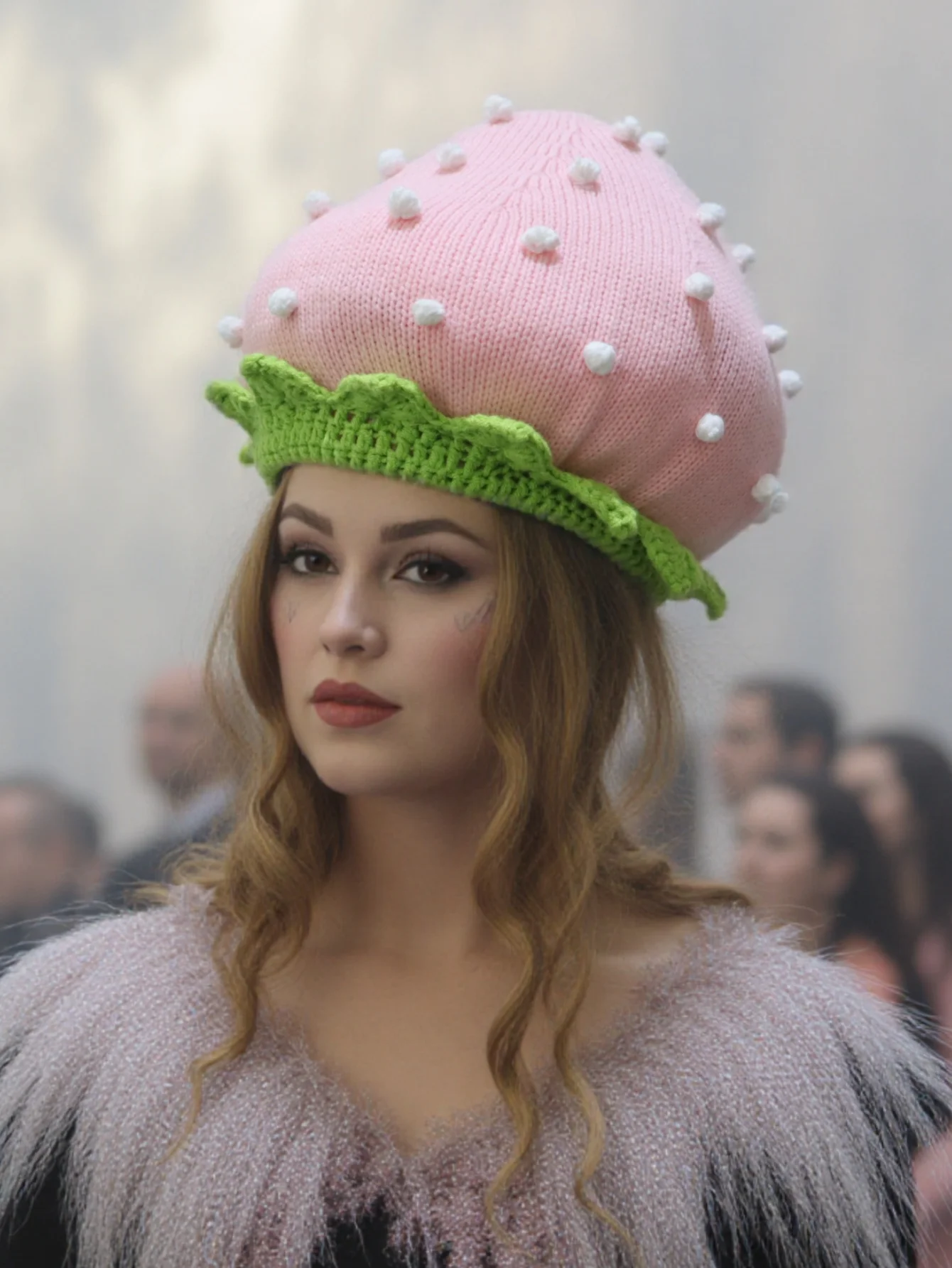 Original Design Women's Hat Handmade 3D Knitted Strawberry & Blueberry Crochet Beret Hats