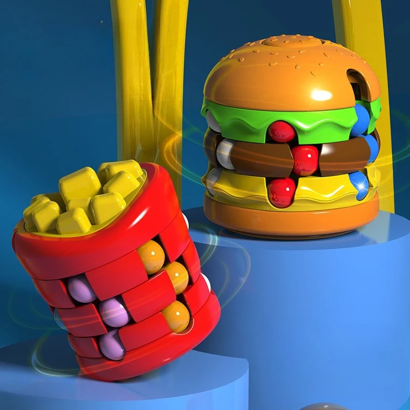 Cubo mágico para hamburguesas, patatas fritas, frijoles mágicos, Fidget Spinner, juguete para aliviar el estrés, rodamiento de bolas giratorio, alivia la ansiedad