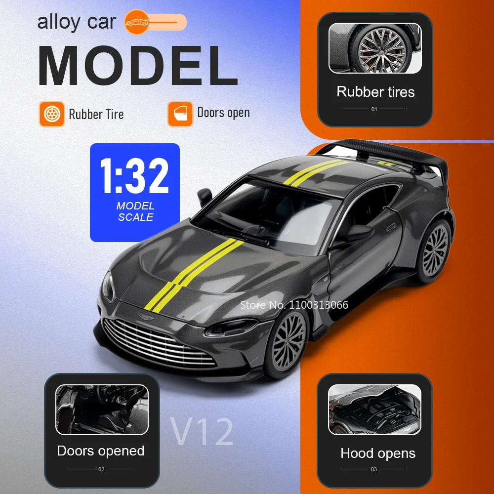 

Миниатюрная модель автомобиля 1:32 V12, литая из сплава, с открывающимися дверями, резиновыми шинами, металлическим корпусом, подарок для автолюбителей на праздник