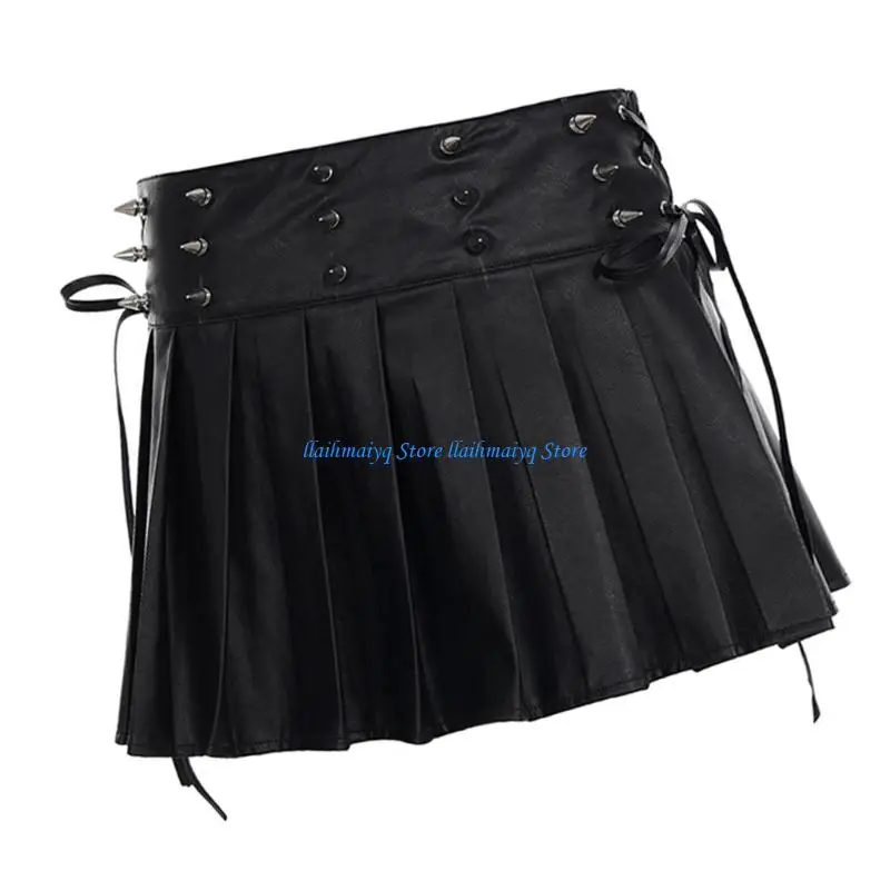 

573B Stretchy PU Leather Pencil Skirt High Waist Pleated Skirts Office Party Wear