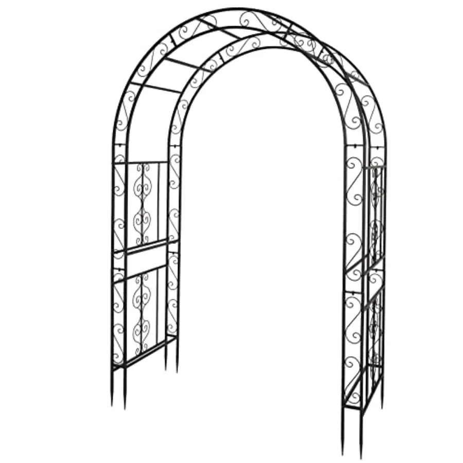

7FT Garden Arch Arbor, Heavy Duty Metal Arbour Archway, Decorative Frame Stand Trellis with 7 Inch Ground Stakes for Wedding Ce
