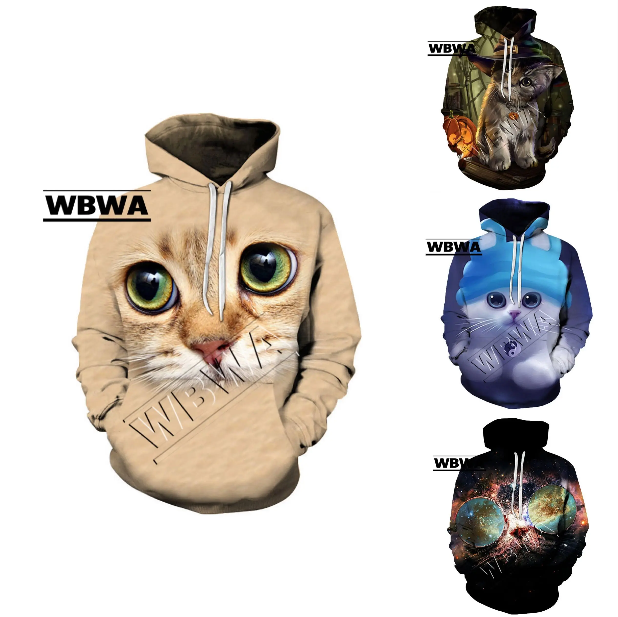 

WBWA 2023 Cat Face 3D Printed Hoodie Men Women Sweatshirts Hooded Tracksuit Fashion Pullover Hoody Streetwear Spring Coat