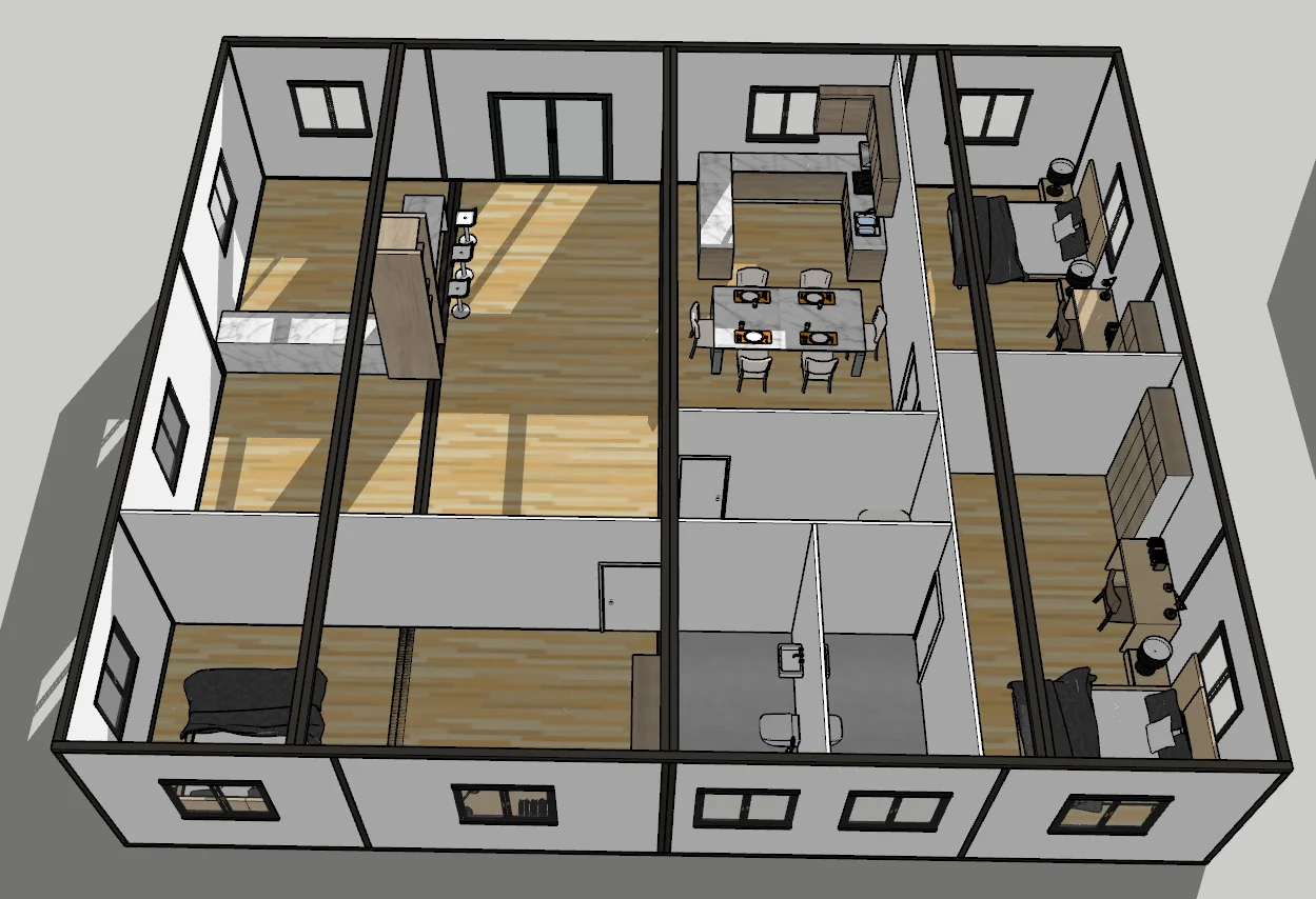 منزل أمريكي جاهز عالي الجودة، حاوية قابلة للتوسيع بطول 20 قدمًا مع 3 غرف نوم وحمام #4