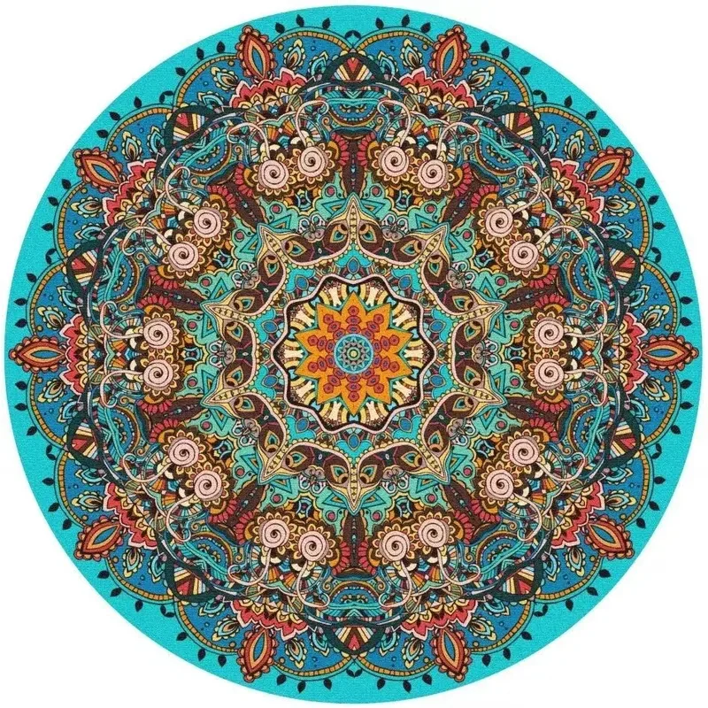 VIKAMA Printed Boho Style Round Crystal Velvet Carpet Floor Mat Living Room Bedroom Coffee Table Hanging Basket Mat