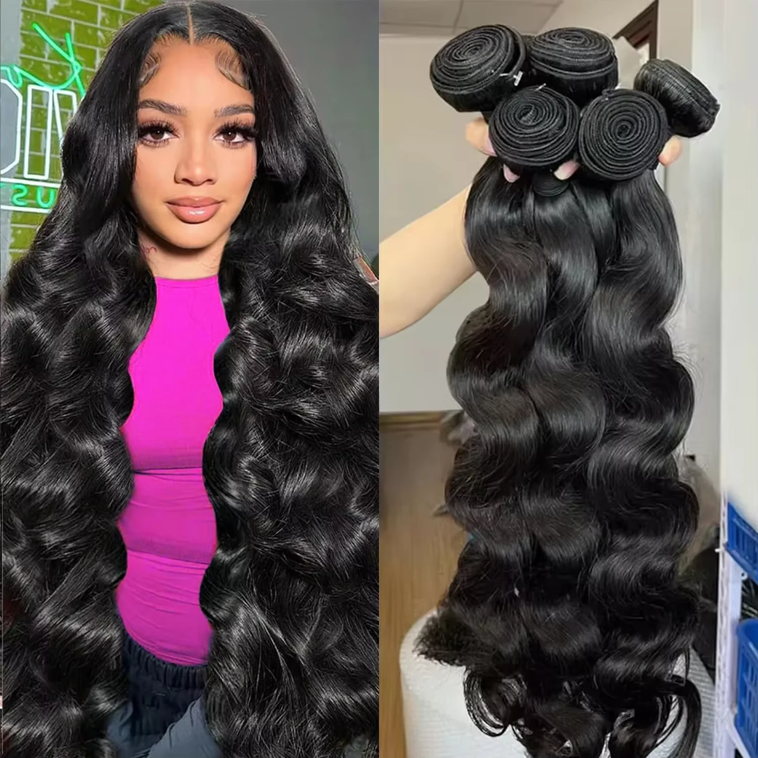

36 40Inch Loose Body Wave Bundles Brazilian Hair Weave Bundles 2/3/4 PCS Human Hair Water Wave Raw Hair Bundles Extensions Black