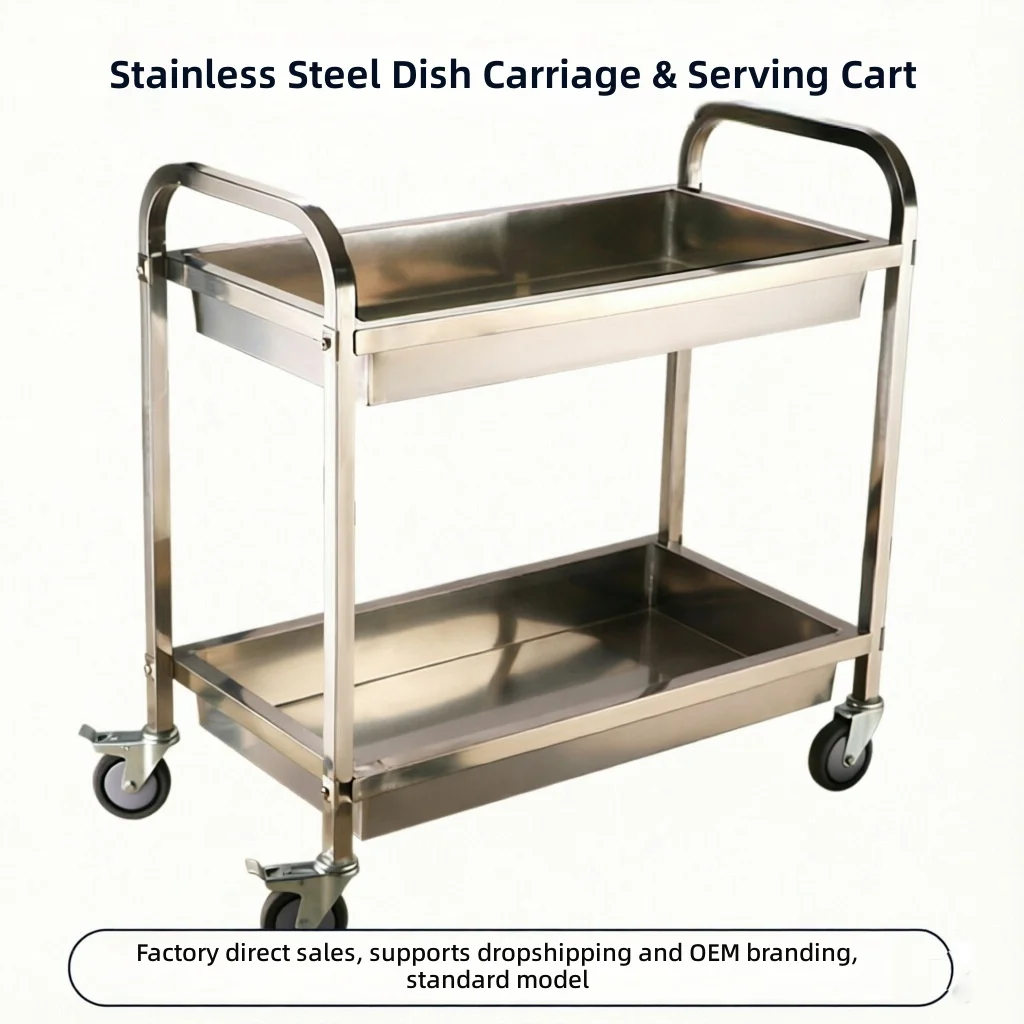 Stainless Steel 3-Tier Serving Cart, Heavy Duty Trolley with Silent Casters for Hotel Restaurant Kitchen, Dish Collection Cart