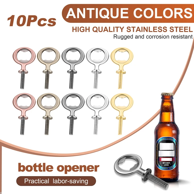 10Pcs Metal Bottle Opener Blanks Stainless Steel Bottle Opener Inserts Kit Threaded Beer Opener Hardware